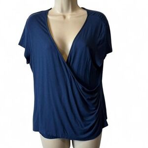 Y2K Navy New York & Company Ruched Wrap Top, Women's Size XL